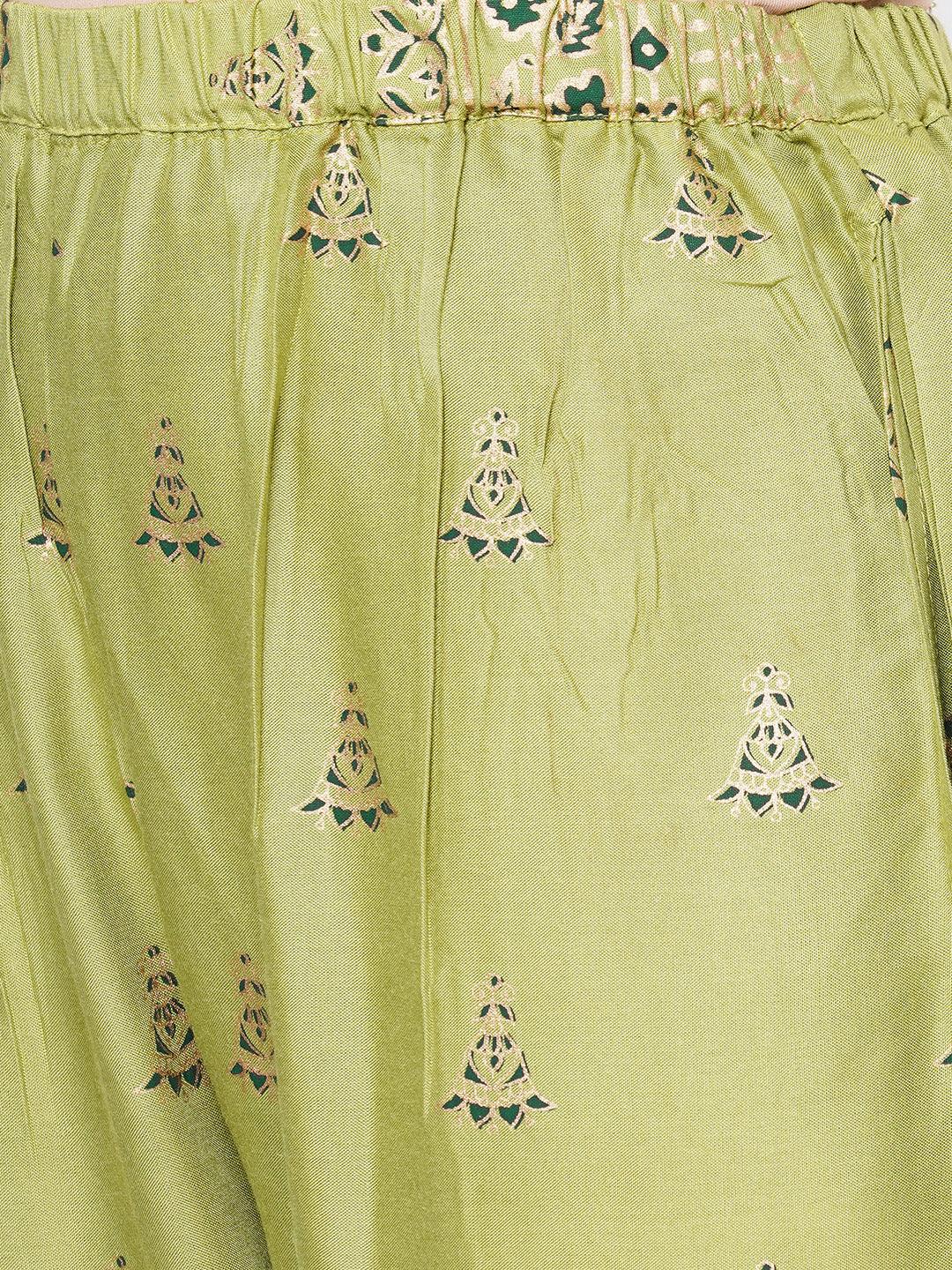 Ethnic Foil Printed Kurta with Foil Printed Pant with Printed Dupatta – Bottle Green - Indiakreations