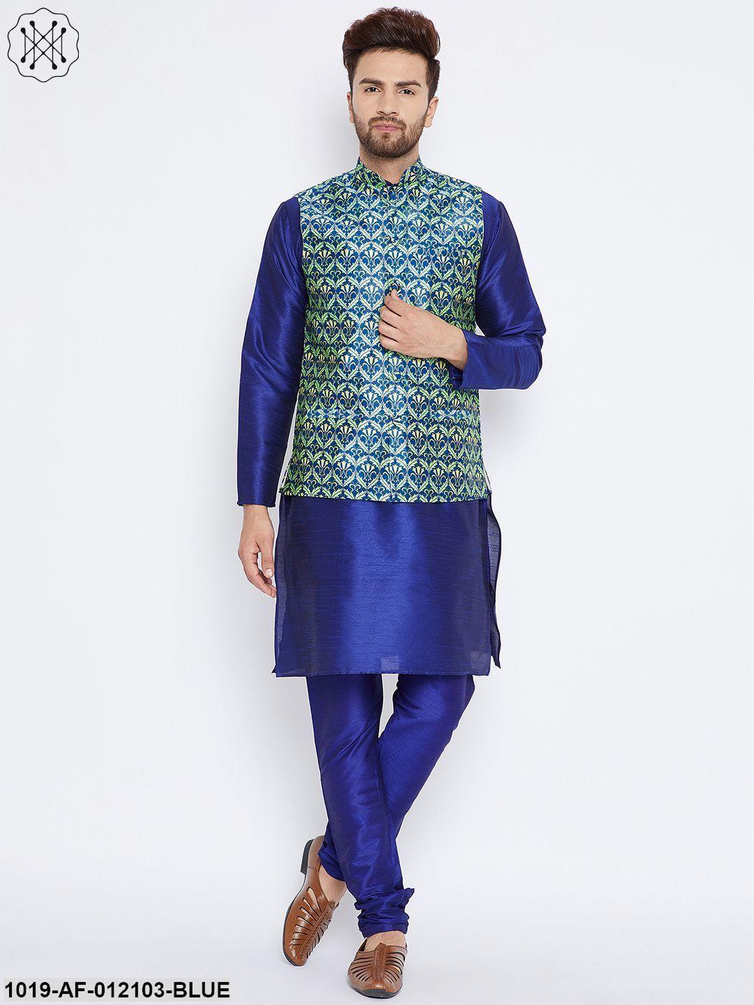 Men's Kurta Pyjama Nehru Jacket Set - Sojanya - Indiakreations