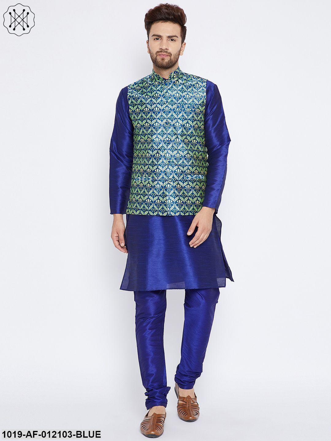 Men's Kurta Pyjama Nehru Jacket Set - Sojanya - Indiakreations