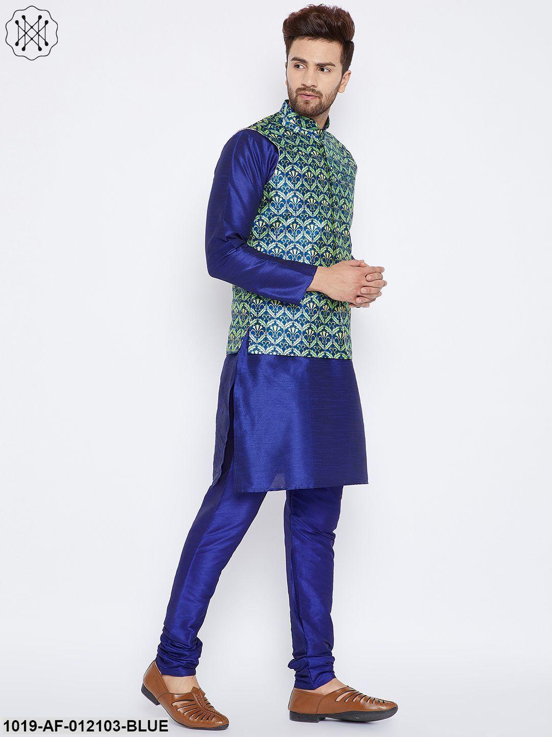 Men's Kurta Pyjama Nehru Jacket Set - Sojanya - Indiakreations