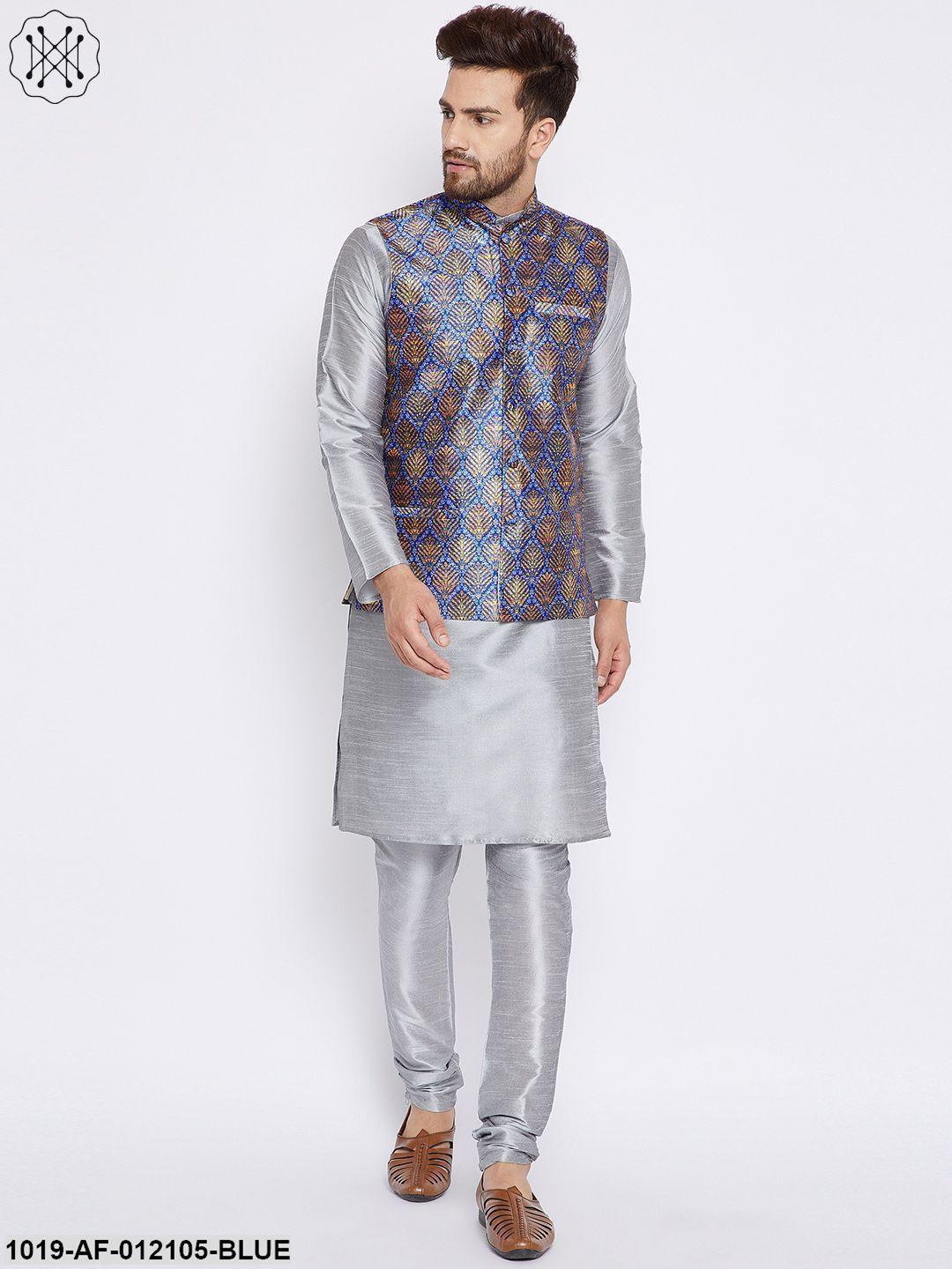 Men's Kurta Pyjama Nehru Jacket Set - Sojanya - Indiakreations