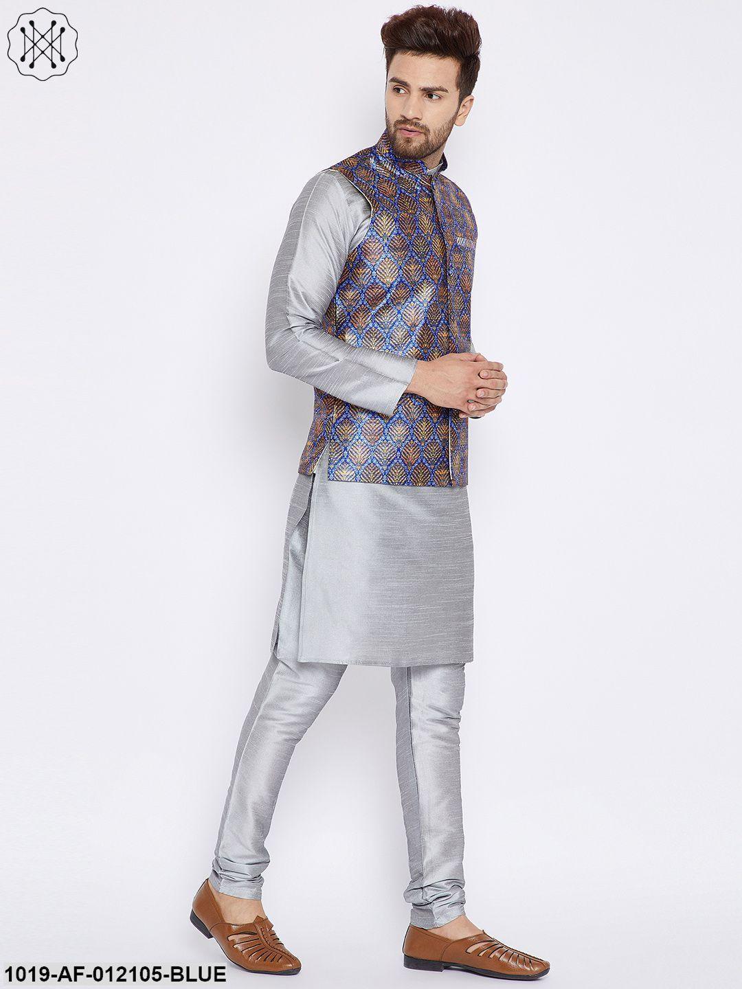 Men's Kurta Pyjama Nehru Jacket Set - Sojanya - Indiakreations