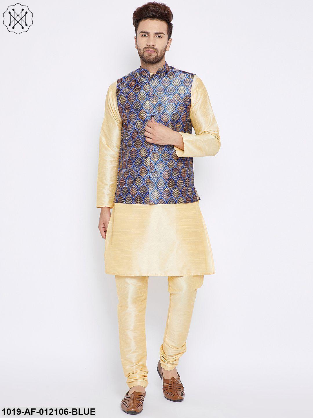 Men's Kurta Pyjama Nehru Jacket Set - Sojanya - Indiakreations