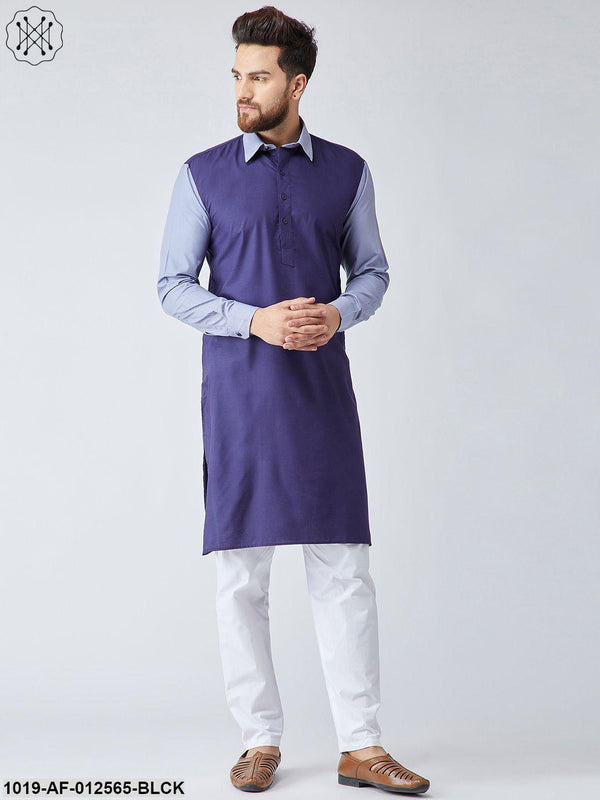 Men's Cotton Black & Maroon Kurta And White Pyjama Set - Sojanya - Indiakreations