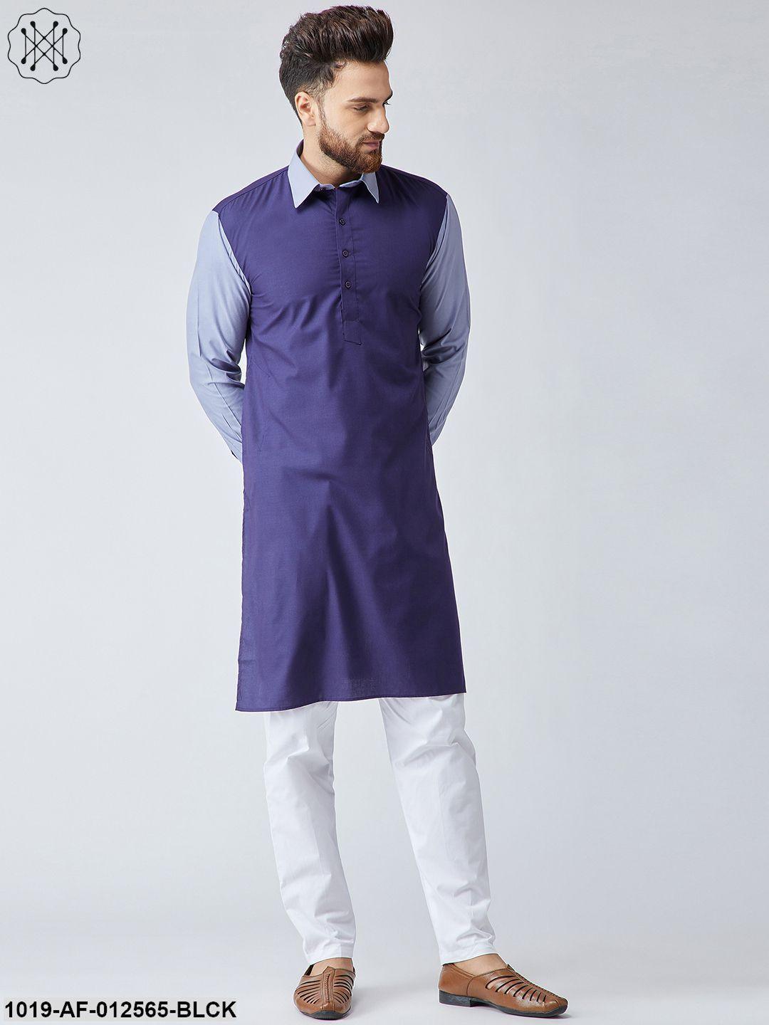 Men's Cotton Black & Maroon Kurta And White Pyjama Set - Sojanya - Indiakreations