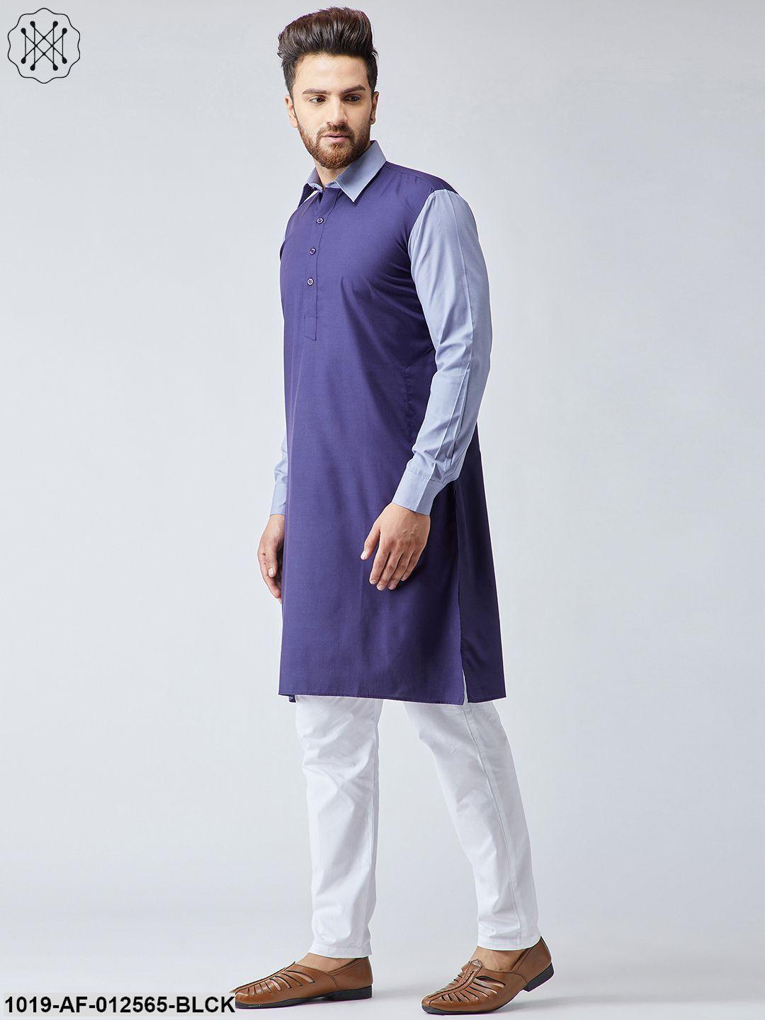 Men's Cotton Black & Maroon Kurta And White Pyjama Set - Sojanya - Indiakreations