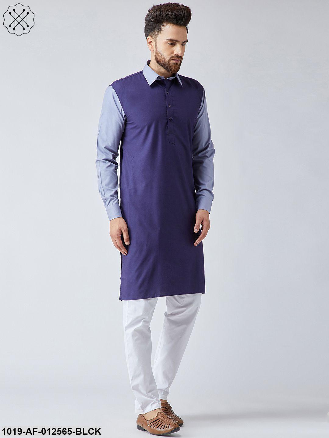 Men's Cotton Black & Maroon Kurta And White Pyjama Set - Sojanya - Indiakreations