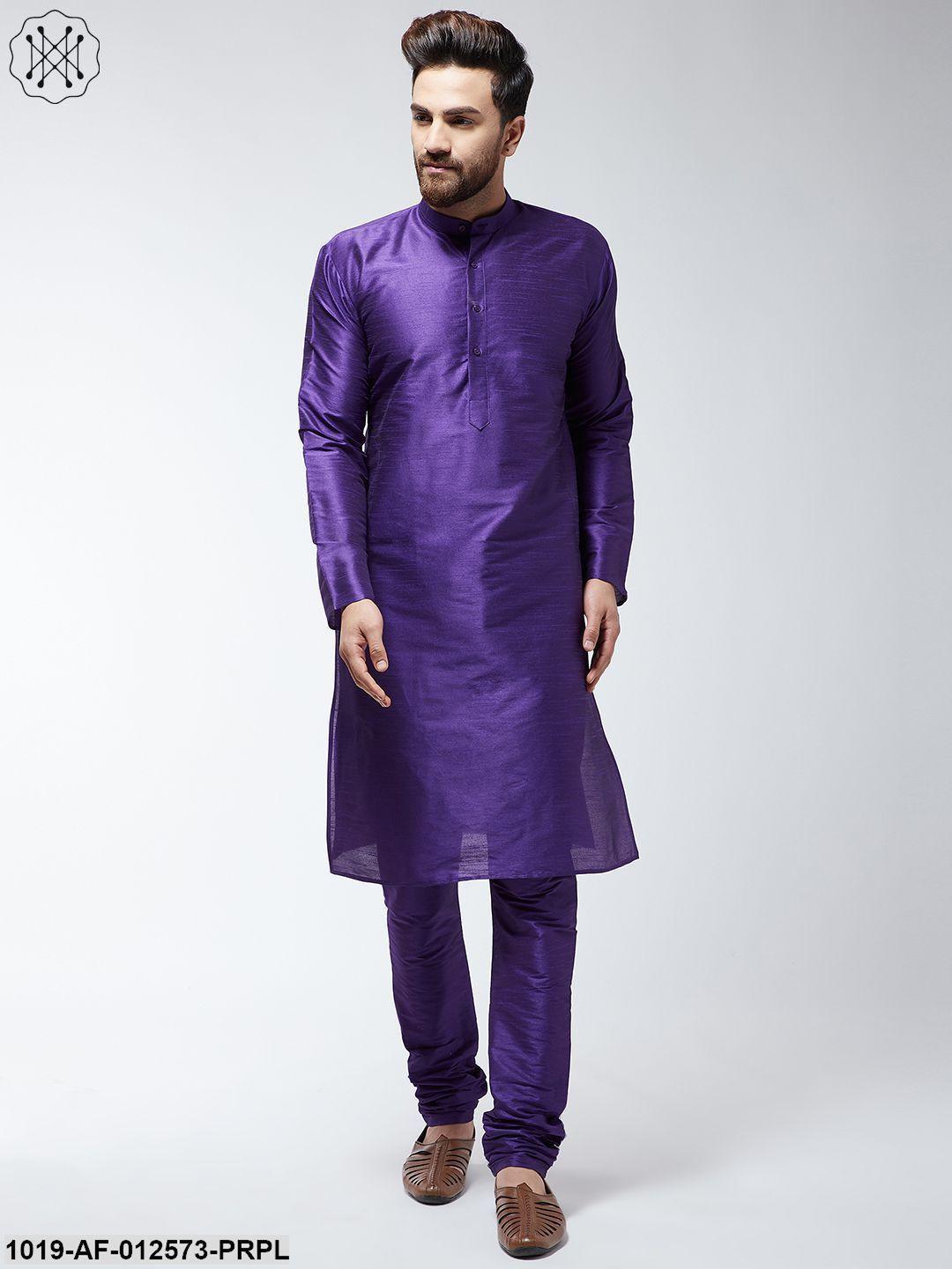 Men's Silk Blend Purple Kurta & Churidaar Pyjama Set - Sojanya - Indiakreations