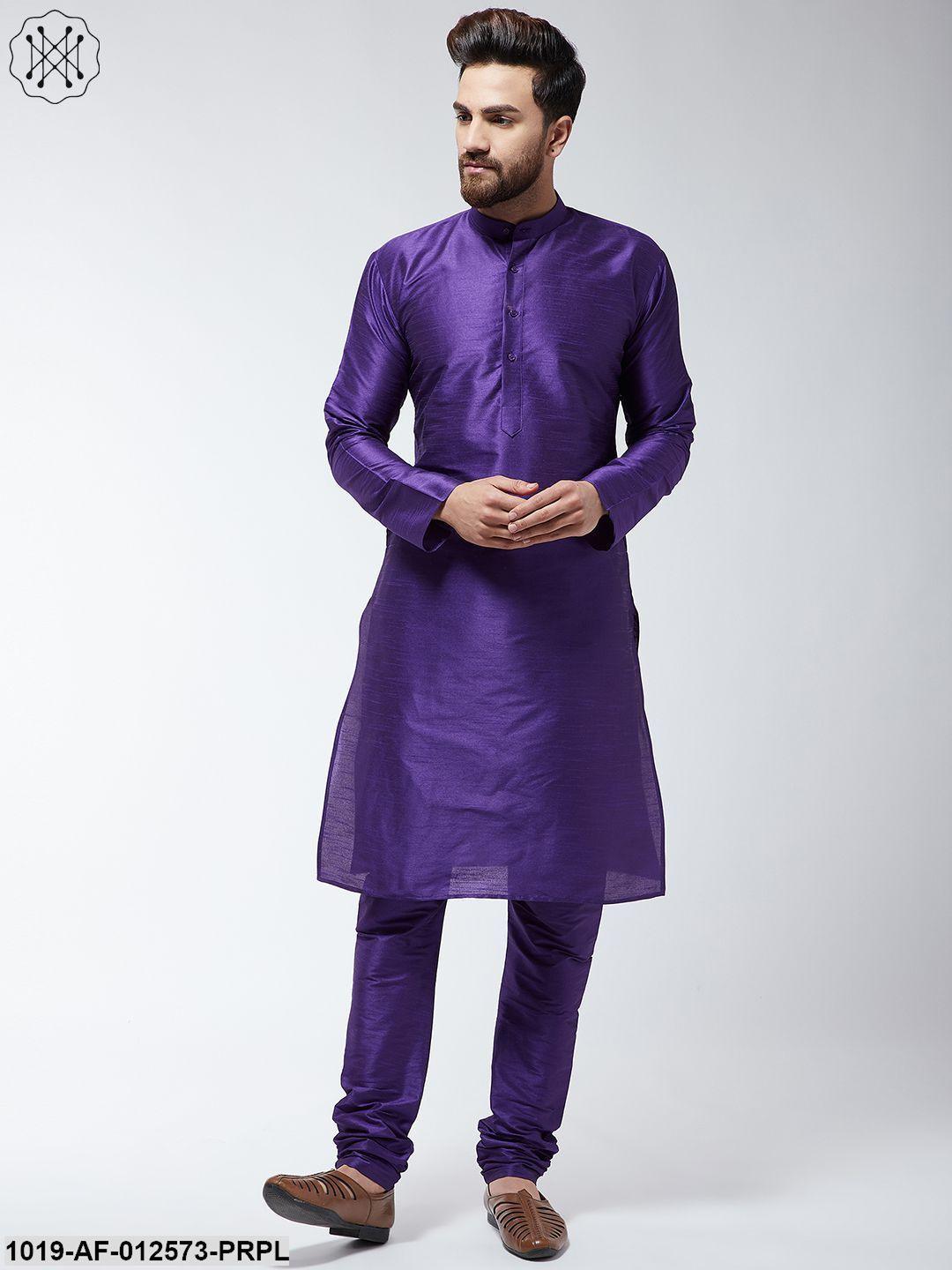 Men's Silk Blend Purple Kurta & Churidaar Pyjama Set - Sojanya - Indiakreations