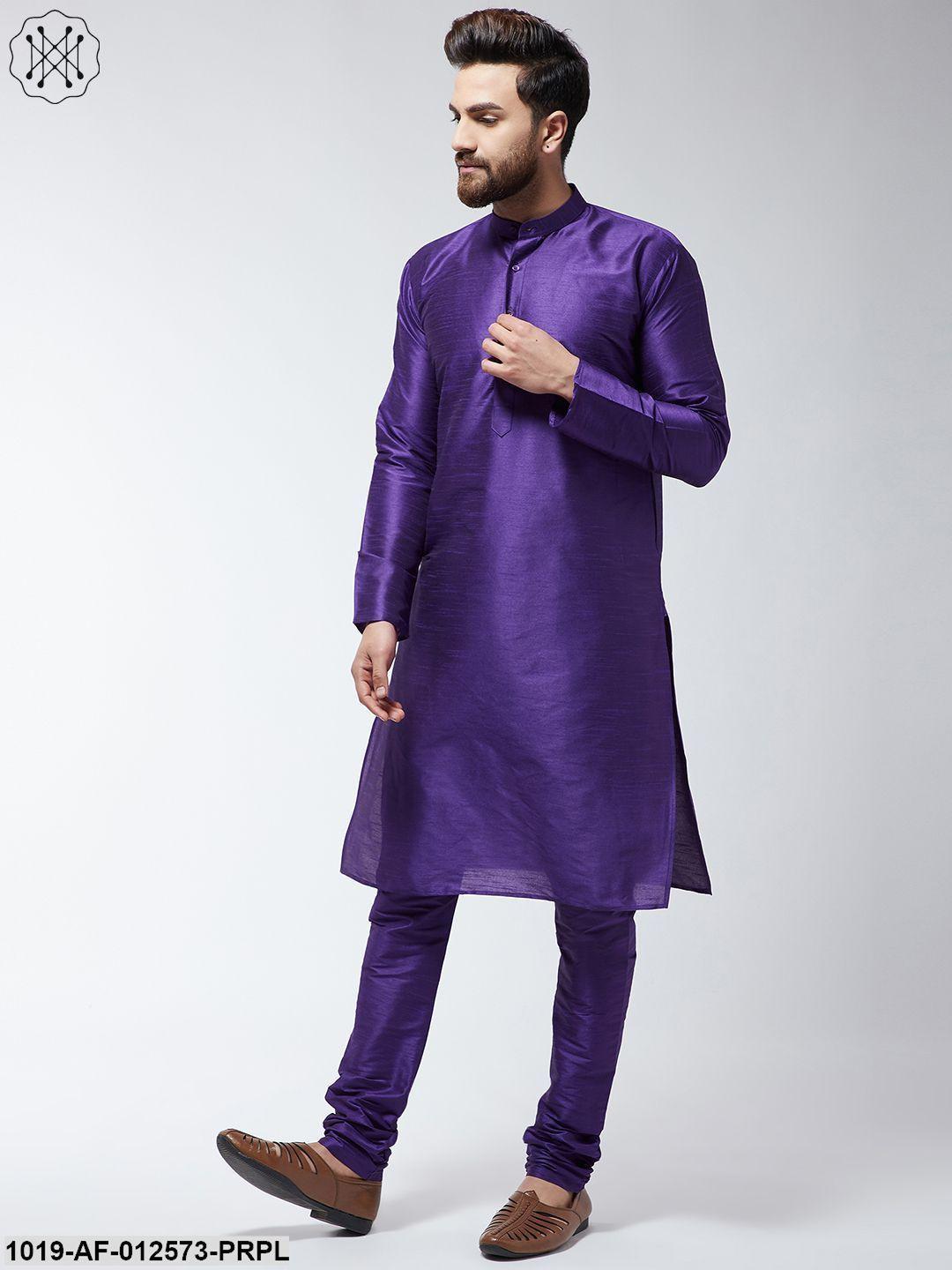 Men's Silk Blend Purple Kurta & Churidaar Pyjama Set - Sojanya - Indiakreations