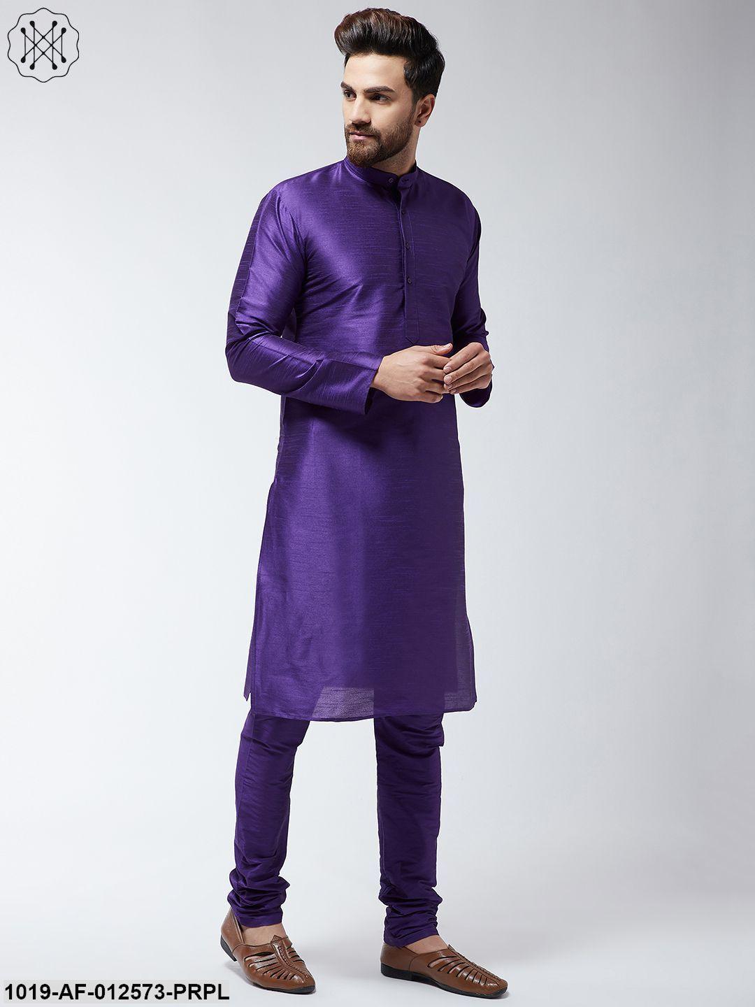 Men's Silk Blend Purple Kurta & Churidaar Pyjama Set - Sojanya - Indiakreations