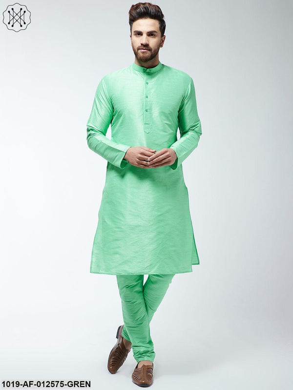 Men's Silk Blend Light Green Kurta & Churidaar Pyjama Set - Sojanya - Indiakreations