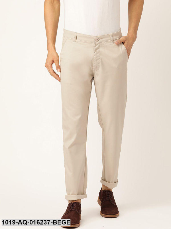 Men's Cotton Blend Beige Solid Casual Trousers - Sojanya - Indiakreations