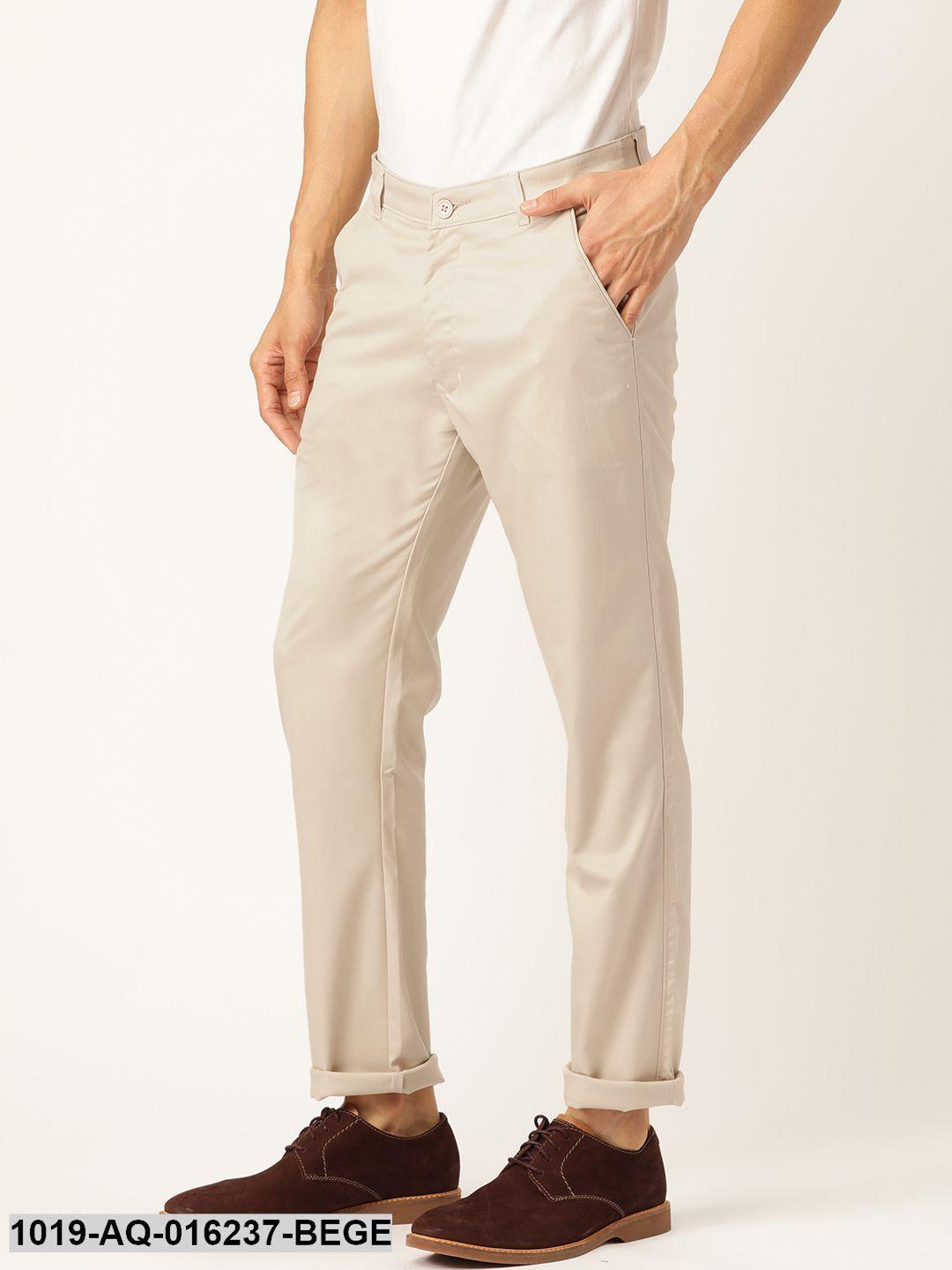 Men's Cotton Blend Beige Solid Casual Trousers - Sojanya - Indiakreations