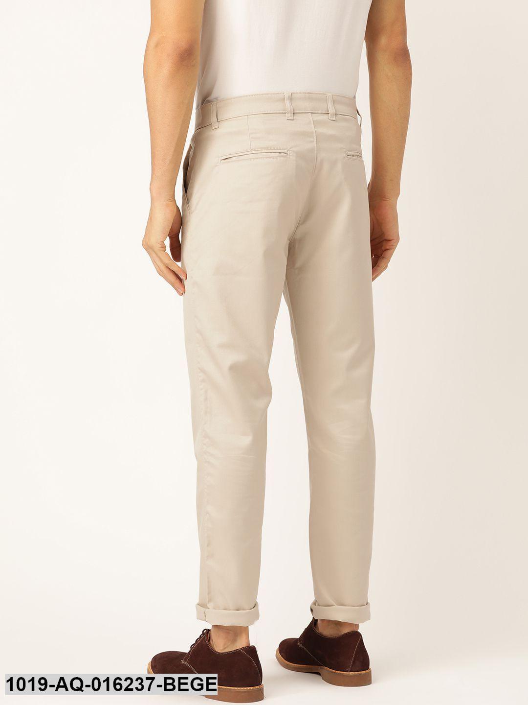 Men's Cotton Blend Beige Solid Casual Trousers - Sojanya - Indiakreations