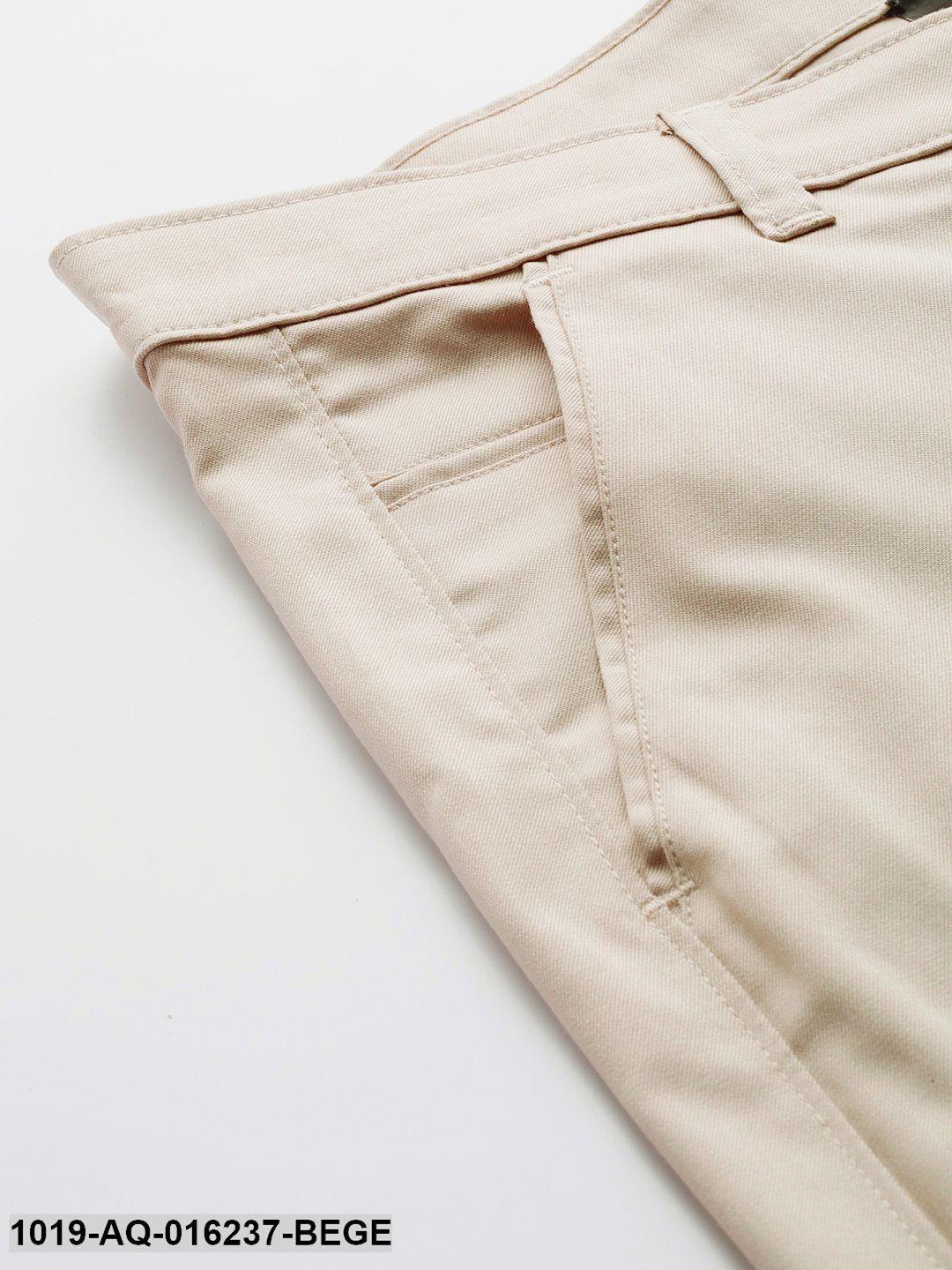 Men's Cotton Blend Beige Solid Casual Trousers - Sojanya - Indiakreations