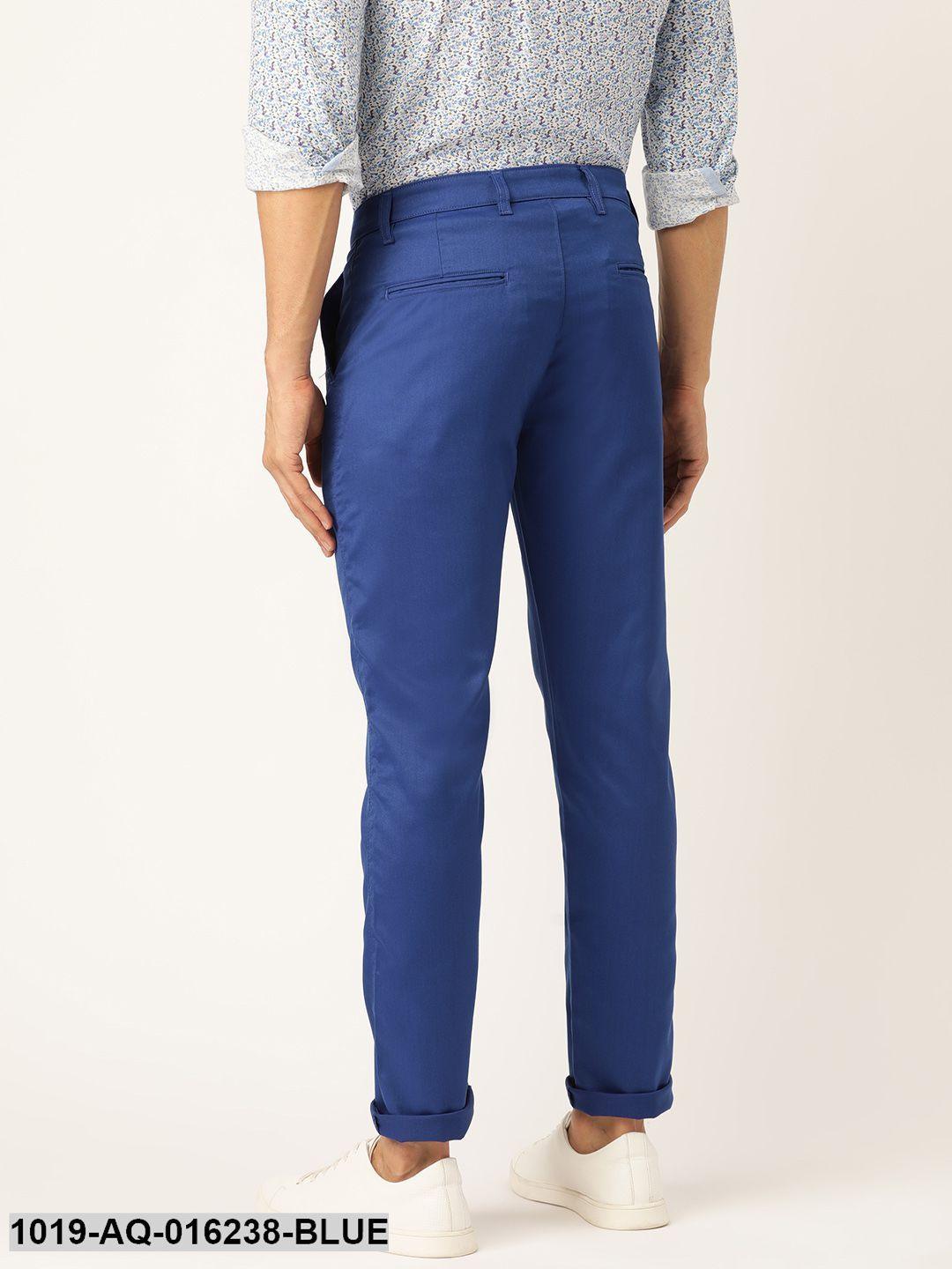 Men's Cotton Blend Royal Blue Solid Casual Trousers - Sojanya - Indiakreations