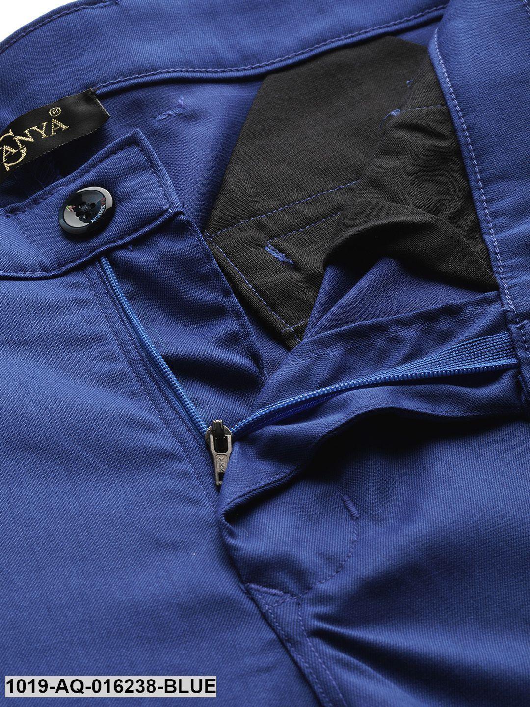 Men's Cotton Blend Royal Blue Solid Casual Trousers - Sojanya - Indiakreations