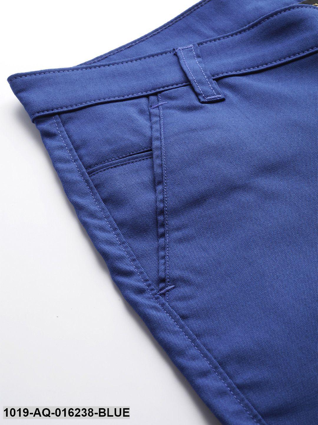 Men's Cotton Blend Royal Blue Solid Casual Trousers - Sojanya - Indiakreations