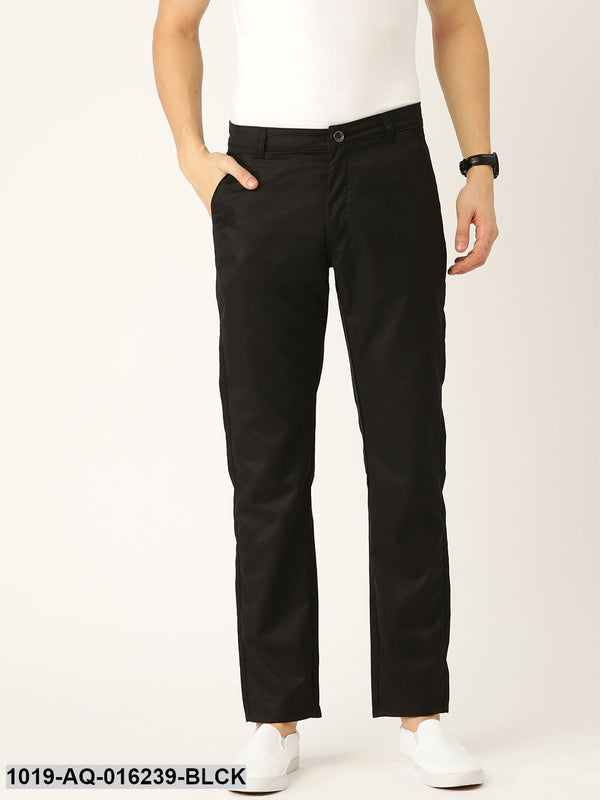 Men's Cotton Blend Black Solid Casual Trousers - Sojanya