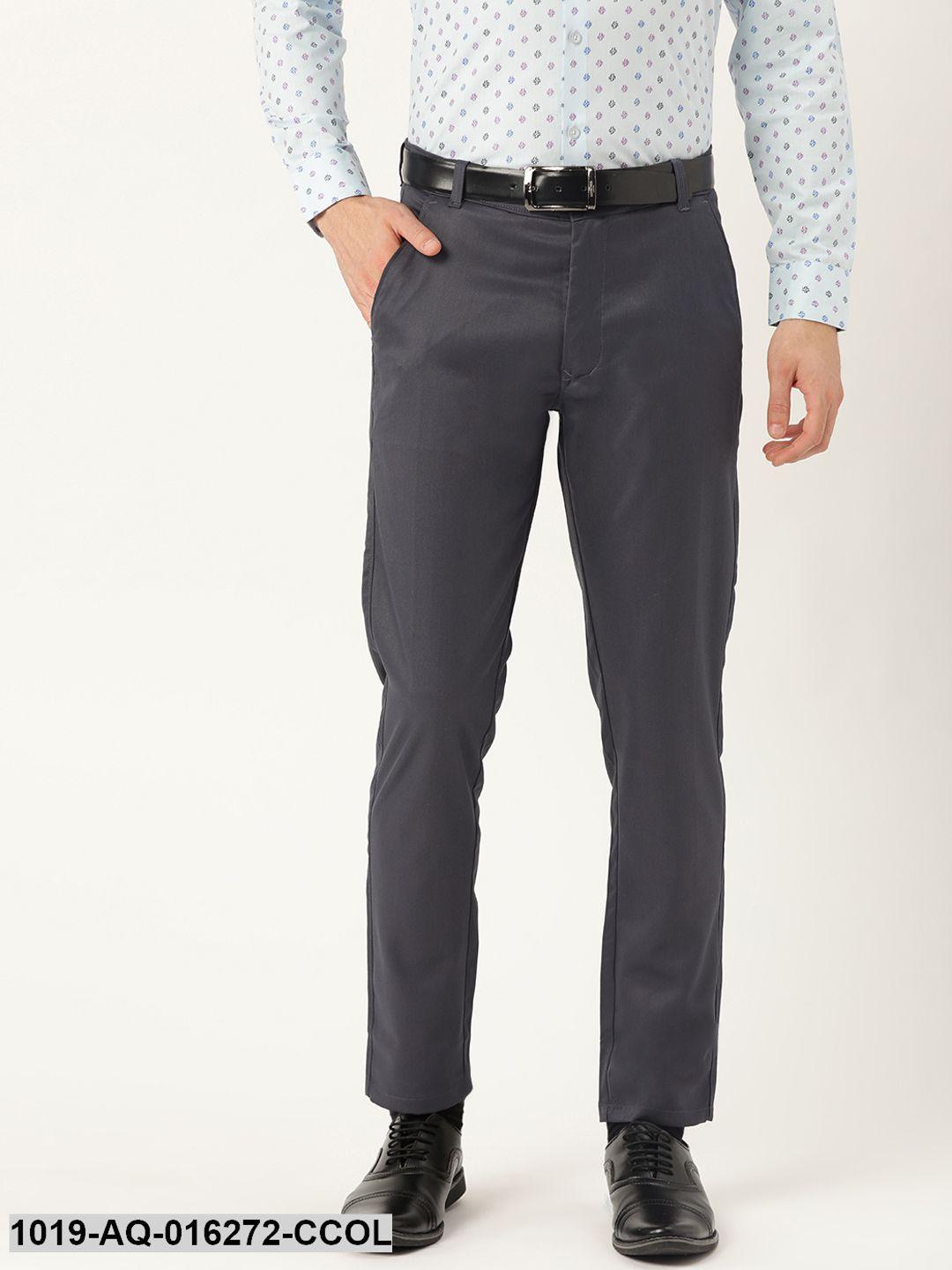 Men's Cotton Blend Charcoal Grey Solid Formal Trousers - Sojanya - Indiakreations