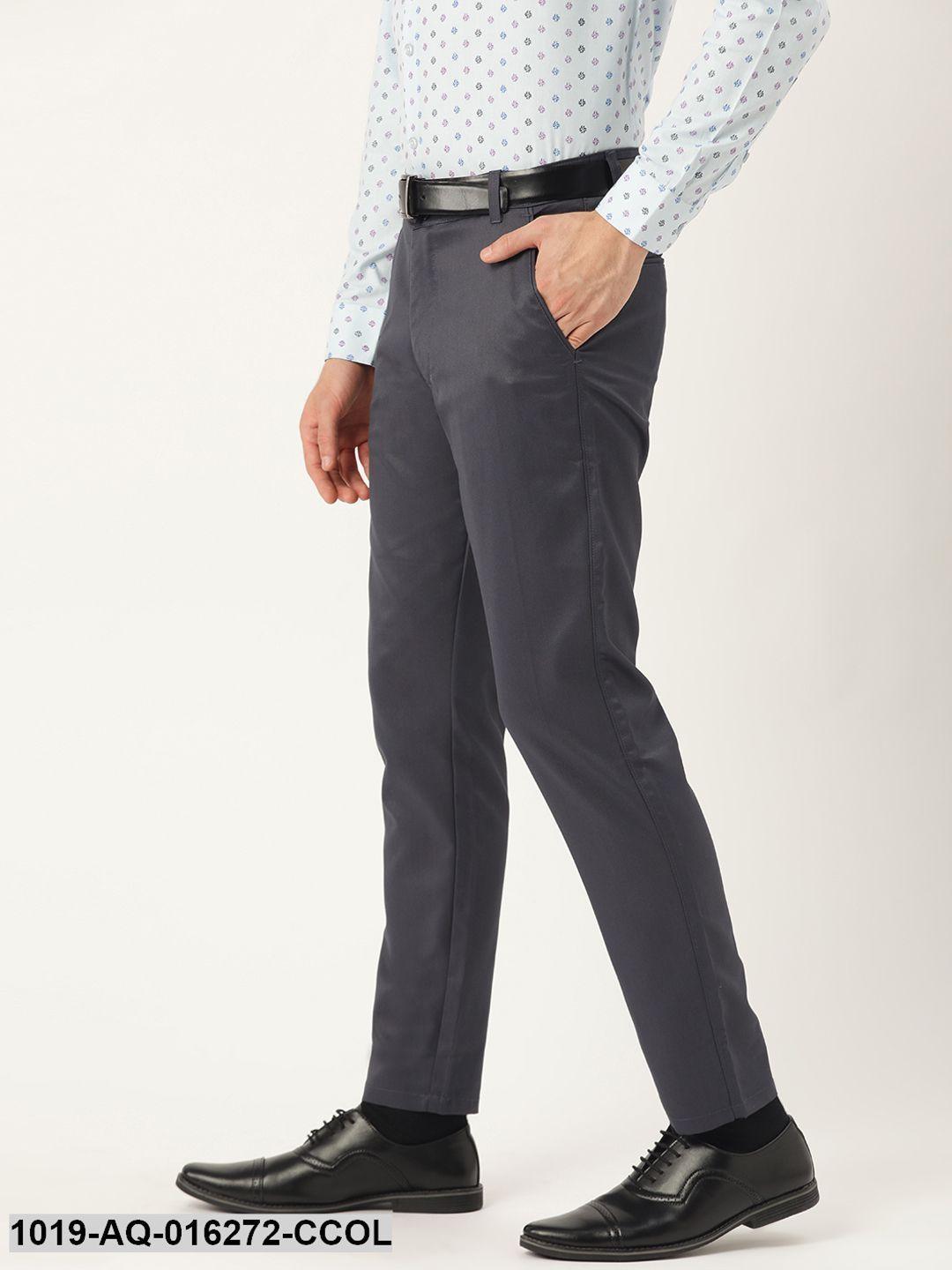 Men's Cotton Blend Charcoal Grey Solid Formal Trousers - Sojanya - Indiakreations