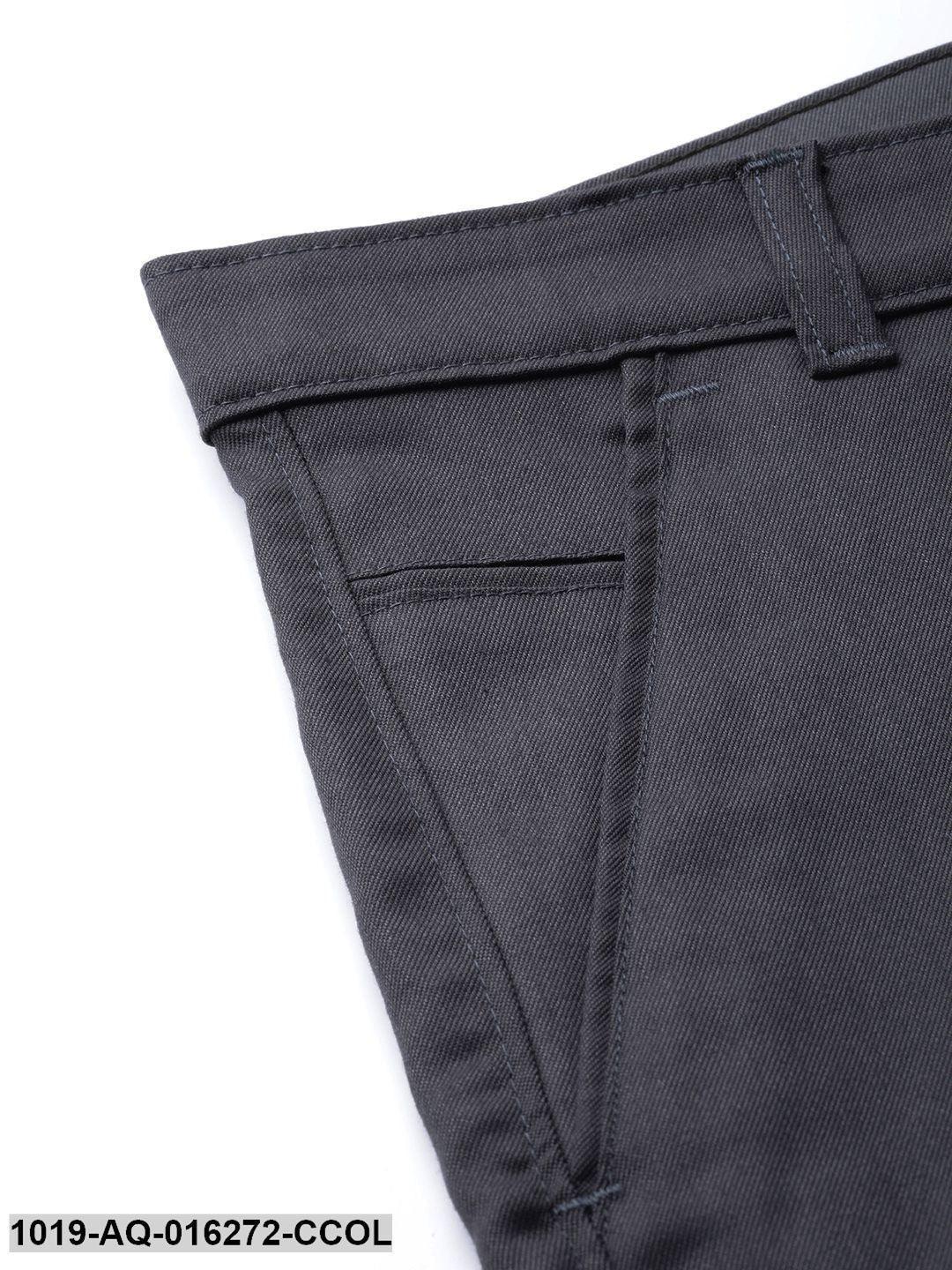 Men's Cotton Blend Charcoal Grey Solid Formal Trousers - Sojanya - Indiakreations