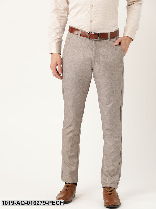 Men's Cotton Blend Peach Formal Trousers - Sojanya