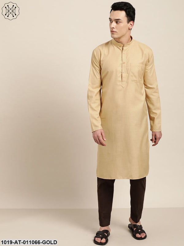 Men's Cotton Light Gold Solid Only Kurta - Sojanya