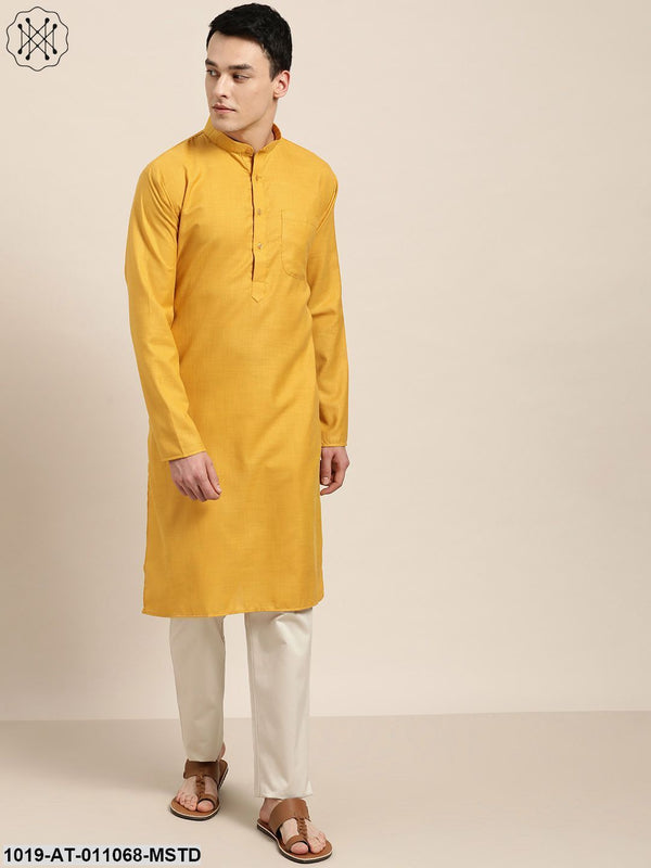 Men's Cotton Mustard Solid Only Kurta - Sojanya