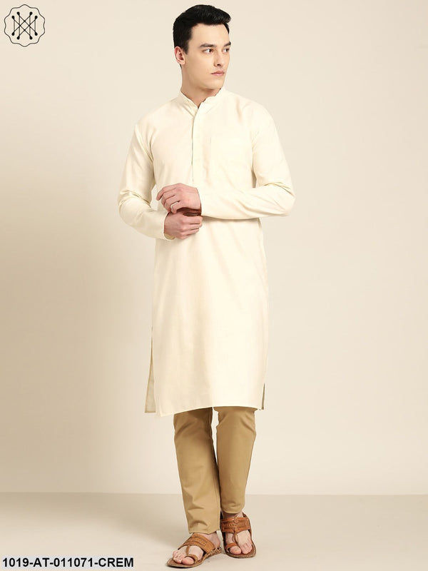 Men's Cotton Cream Solid Only Kurta - Sojanya