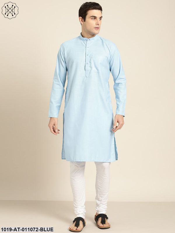 Men's Cotton Blue Solid Only Kurta - Sojanya