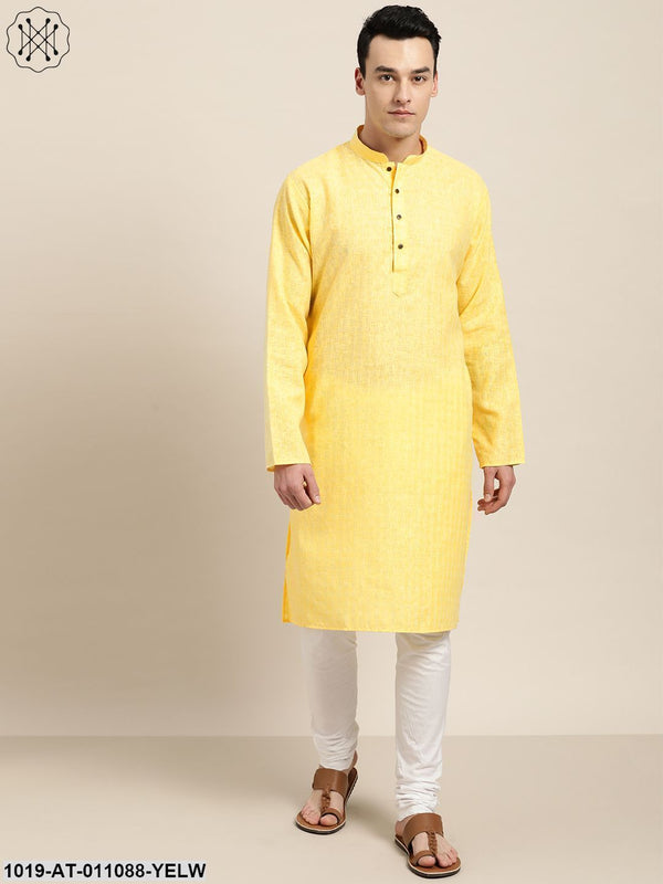 Men's Cotton Blend Yellow Woven Design Only Long Kurta - Sojanya