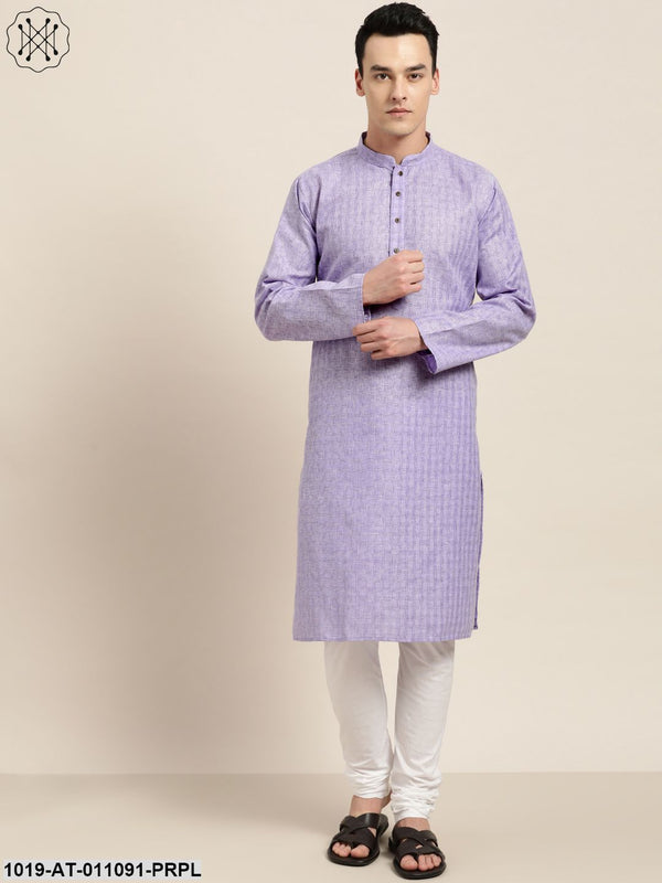 Men's Cotton Blend Purple Woven Design Only Long Kurta - Sojanya