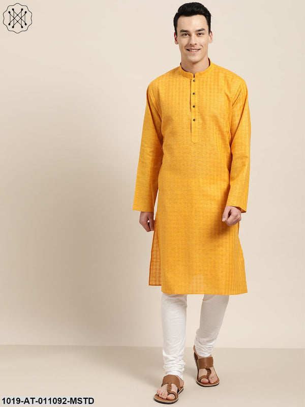 Men's Cotton Blend Mustard Woven Design Only Long Kurta - Sojanya