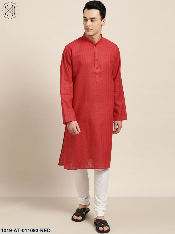 Men's Cotton Blend Red Woven Design Only Long Kurta - Sojanya