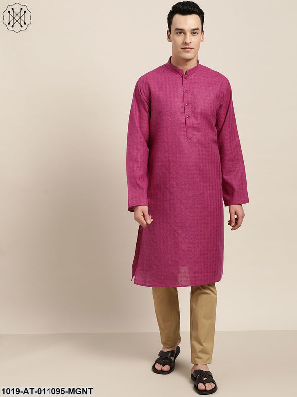 Men's Cotton Blend Magenta Woven Design Only Long Kurta - Sojanya