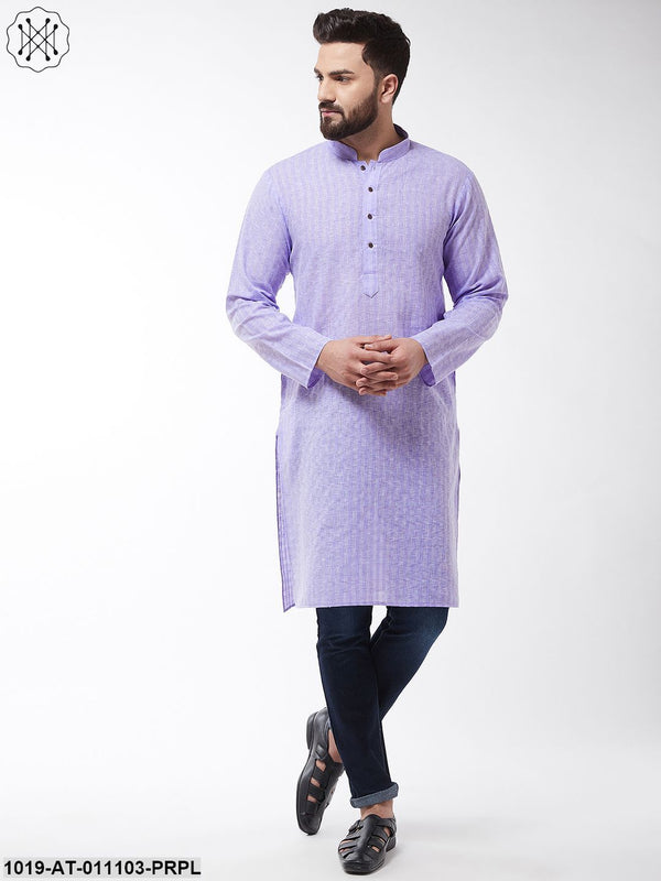 Men's Cotton Blend Purple Woven Design Only Long Kurta - Sojanya