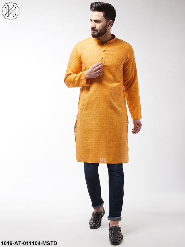 Men's Cotton Blend Mustard Woven Design Only Long Kurta - Sojanya