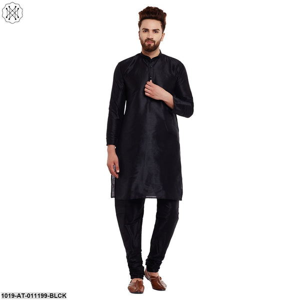 Men's Black, Dupion Silk Kurta - Sojanya