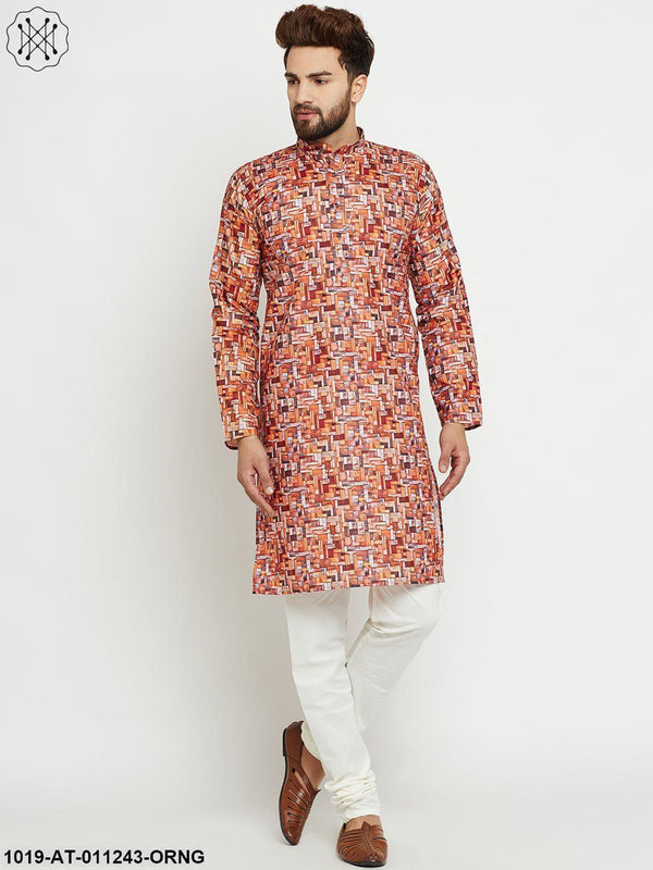 Men's Printed Multicolored Long Kurta - Sojanya - Indiakreations