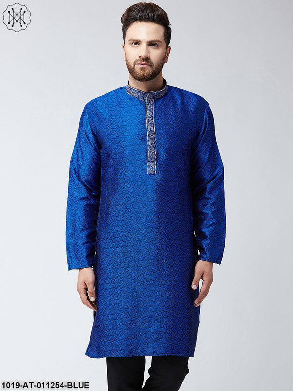 Men's Blue Self Design Only Long Kurta - Sojanya