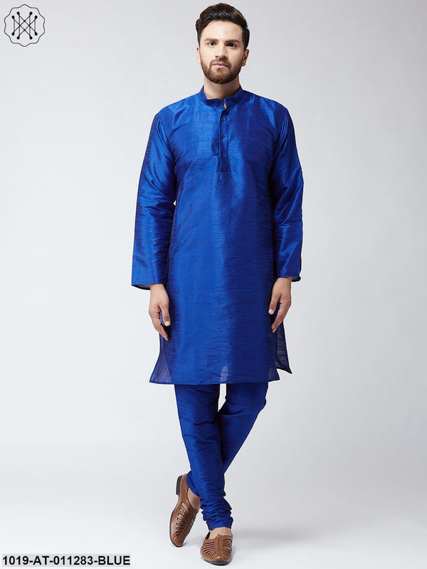 Men's Blue Dupion Silk Only Long Kurta - Sojanya