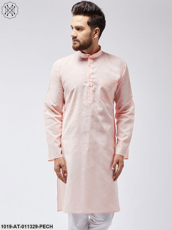 Men's Cotton Linen Peach Only Long Kurta - Sojanya