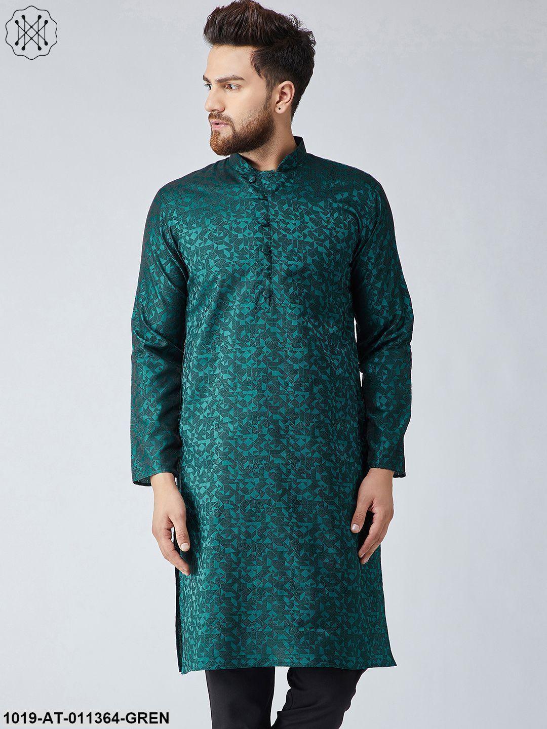 Men's Silk Blend Teal Green Only Long Kurta - Sojanya - Indiakreations