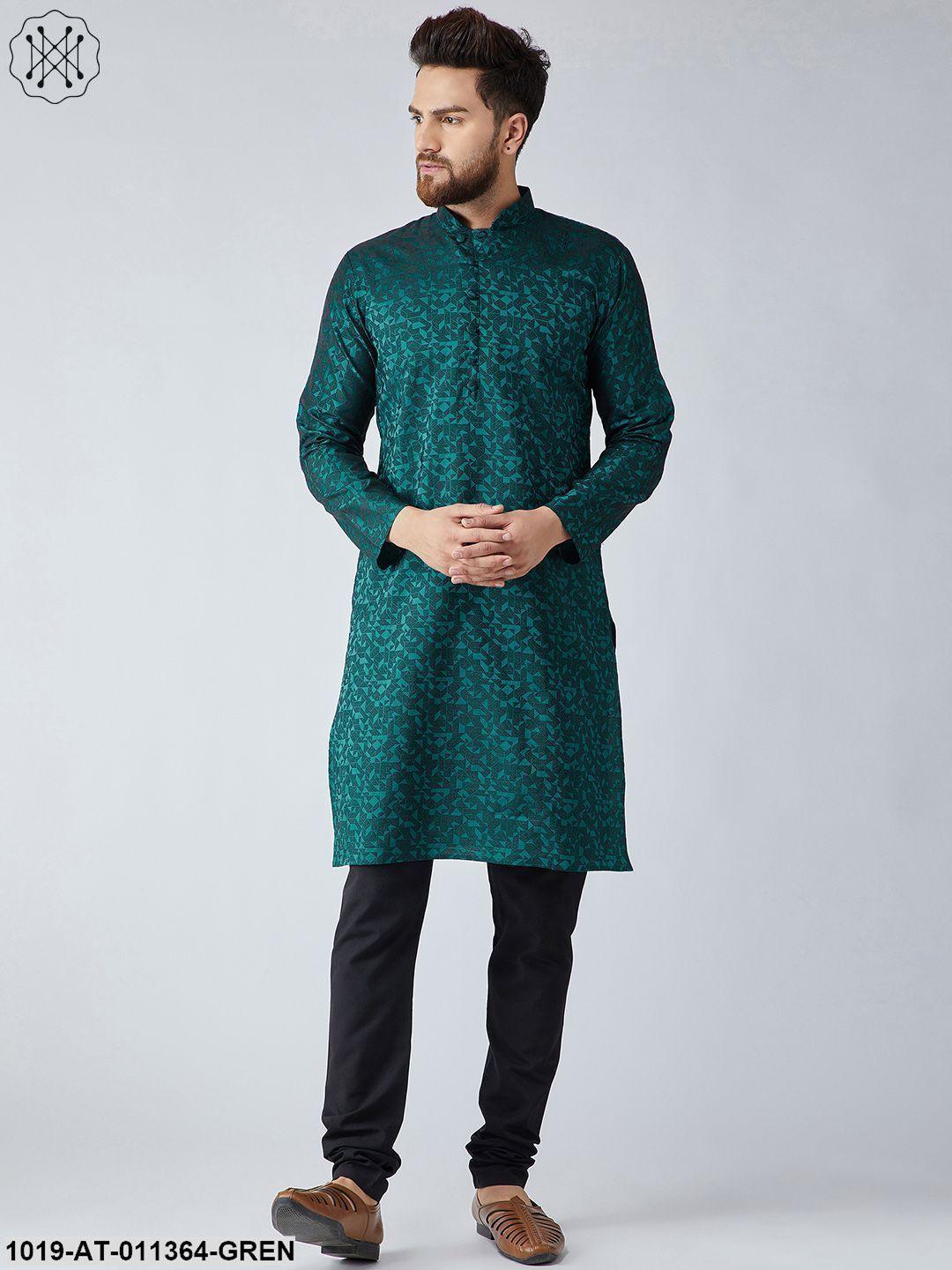 Men's Silk Blend Teal Green Only Long Kurta - Sojanya - Indiakreations