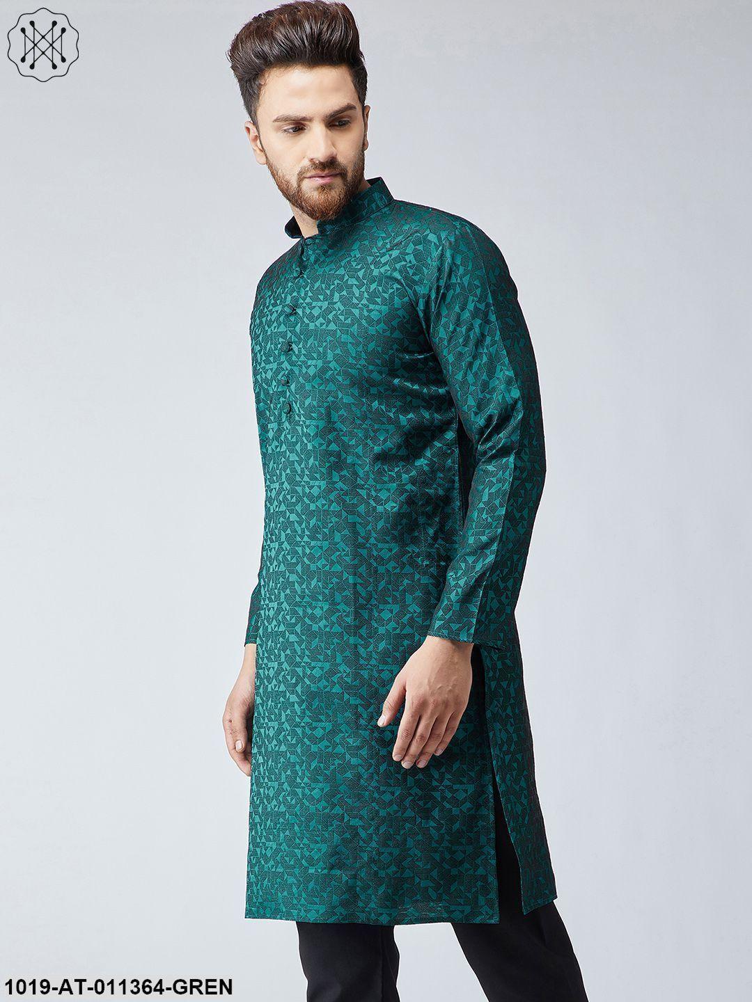 Men's Silk Blend Teal Green Only Long Kurta - Sojanya - Indiakreations