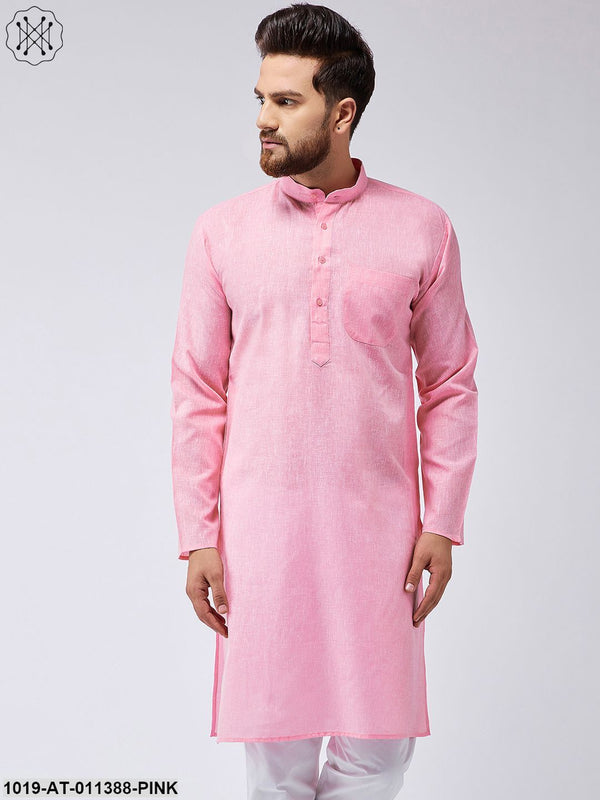 Men's Cotton Blend Pink Only Long Kurta - Sojanya