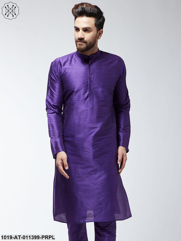 Men's Silk Blend Purple Only Long Kurta - Sojanya - Indiakreations