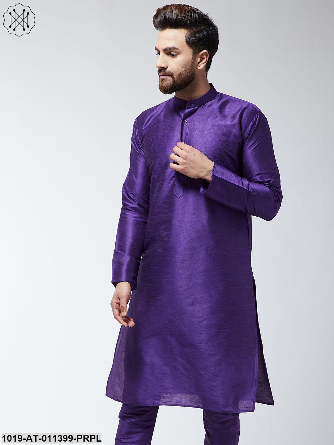 Men's Silk Blend Purple Only Long Kurta - Sojanya - Indiakreations